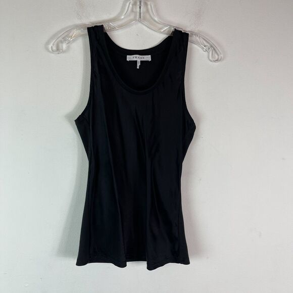 Frame Pre-Owned Black Silk Front Rib Back Racer Tank Top Size XS - Picture 2 of 6